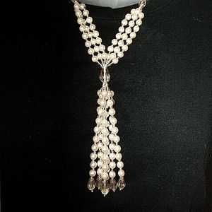 Long Beaded Pearl Tassel Necklace